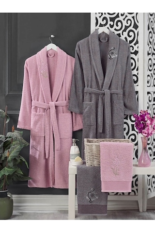 Aile Kadın Erkek Havlulu Bornoz Seti Çok Renkli 4 Parça