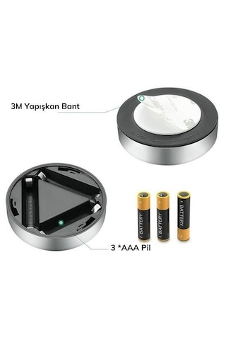 Kablosuz Spot Pilli Dokunmatik Led Lamba 3 Ledli Dolap Lambası Gri