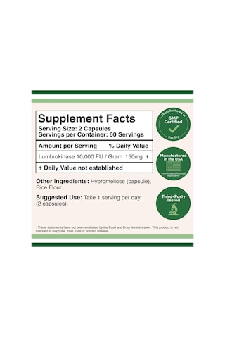 Double Wood Lumbrokinase Enzymes 120 Capsul.39. Aromasız