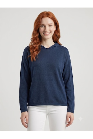 Neden Tekstil Kadın Kapüşonlu Lacivert Triko Sweatshirt