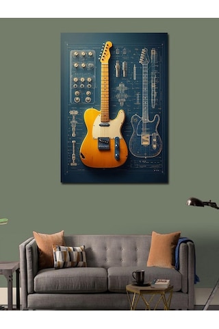 Kanvas Tablo Gitar Tasarımı Ve Teknik Çizim 70cmx100cm