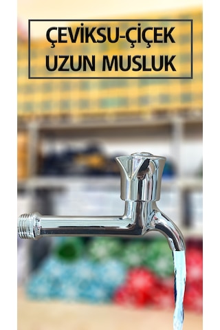 Çiçek Model Uzun Tip Pirinç Musluk 1/2'' Krom Kaplama Bahçe Balkon Su Musluğu