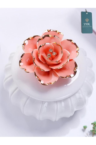 Flowers Kapaklı Çiçekli Dekoratif Seramik Saklama Kutusu / Takı Kutusu Yavru Ağzı
