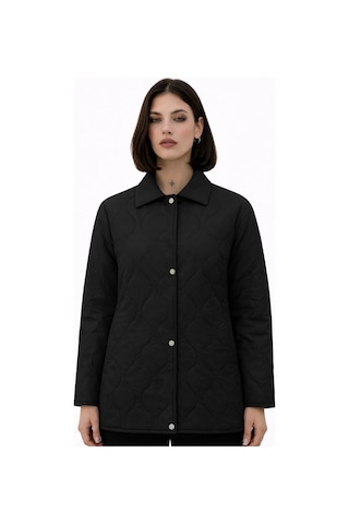 Kadın Desenli Çıtçıtlı Çift Cepli Oversize Kapitone Ceket-391 Siyah