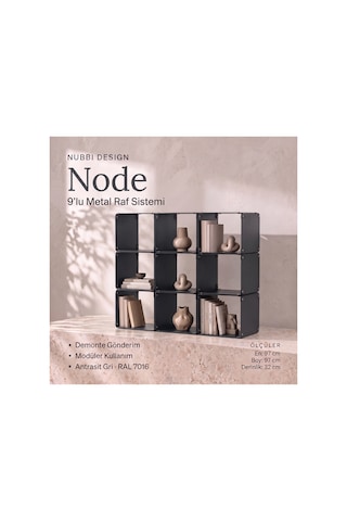 Node 9 Lu Modüler Metal Kitaplık 9 Bölmeli Küp Tasarım Dekoratif Raf Sistemi Gri - 940105938 Gri