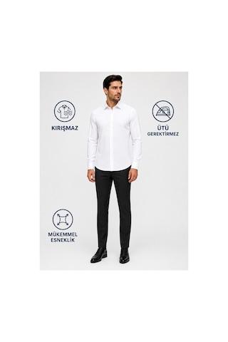 Suit Aydın Uzun Kol Slim Fit Non Iron Ütü Gerektirmeyen Pamuklu Klasik Gömlek Beyaz