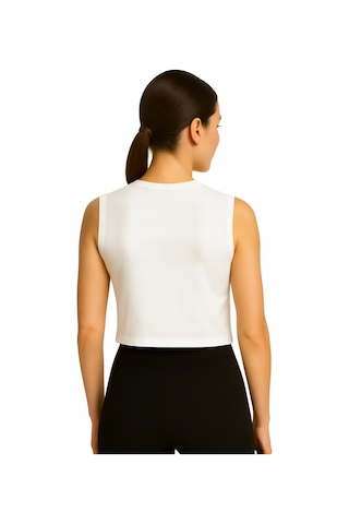 İngegno Body Bisiklet Yaka Sıfır Kol Crop %95 Viskon Ring Örme Kumaş Body Beyaz