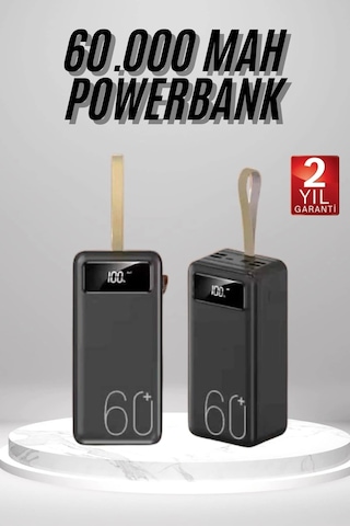 Powerbank 60.000 Mah Taşınabilir Şarj Hızlı El Fenerli Dijital Göstergeli Çok Renkli