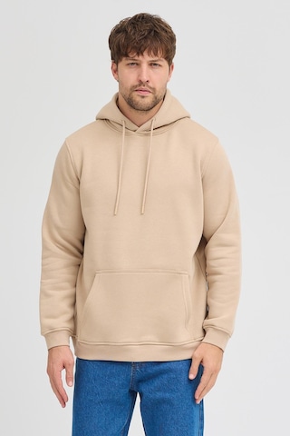 Erkek Bej Standart Fit Normal Kesim Içi Polarlı 3 Iplik Kapüşonlu Pamuklu Sweatshirt Bej