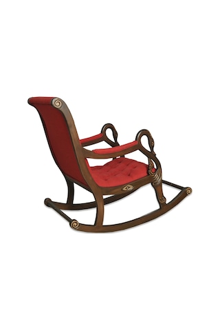 Asedia Vintage Kuğu Ceviz Kırmzı El Oyması Ahşap Sallanan Sandalye Dinlenme Koltuğu