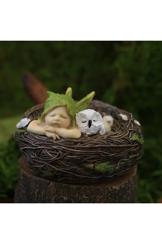 Uyuyan Peri Baykuş Yuva Heykeli, 6.35 Cm Yükseklik