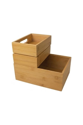 3'lü Modüler Bambu Organizer Set - Üst Üste Geçebilen Çok Amaçlı Çekmece İçi Ve Masaüstü Düzenleyici Kutu - Banyo, Mutfak Ve Ofis İçin Ahşap Saklama Seti Açık Gri