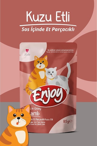 Enjoy Kuzu Etli Kedi Konserve Maması, 85g X 22 Adet