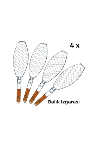Dooman 4'lü Paslanmaz Çelik Balık Izgara Teli Ahşap Saplı 30x13 Cm Izgara Alanı - 318g