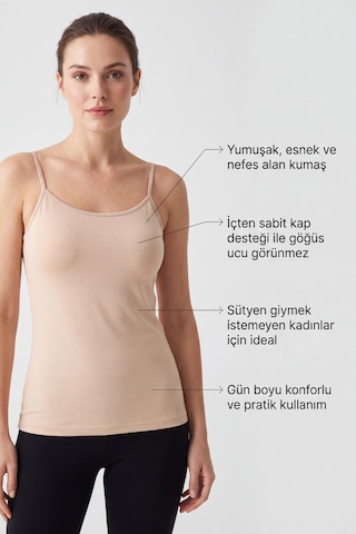 Arma Yıldız Kadın Pedli Atlet İçten Sabit Kaplı Pamuklu Likralı İp Askılı Sütyenli Atlet Ten