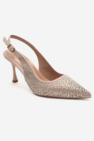 Luvishoes Johanna Ten Altın Taşlı Kadın Topuklu Ayakkabı Ten