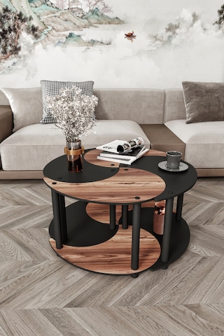 Yin Yang Unıty Serenıty Orta Sehpa 4 Lü Siyah Ceviz 70 Cm