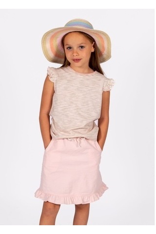 Kız Çocuk Yazlık Fırfırlı Organik T-Shirt Pembe