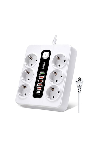 H-04 Termal Akım Korumalı 3000w 10 Amper 6'lı Priz 2 Metre Uzatma