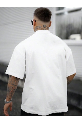 T-shirt - Faıth Over Fear Baskılı Oversize Bisiklet Yaka Kısa Kol Tişört Beyaz