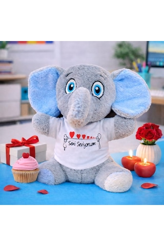 Seni Seviyorum Tişörtlü Peluş Oyuncak Fil Eğlenceli Süs Sürpriz Paket Neşeli Figür Çok Renkli