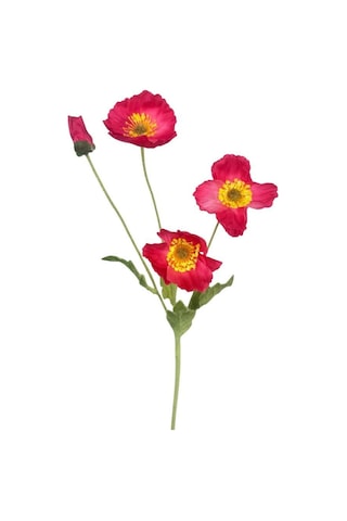 Yapay Çiçek Gelincik Çiçeği Pembe Koyu Renk 3 Çiçek 1 Tomurcuk 59cm