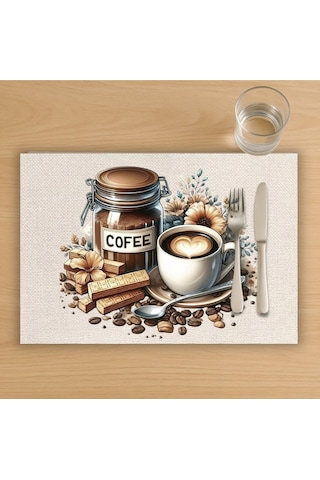 Love Coffee Tasarımlı Amerikan Servis, Tabak Altlığı & Şık Masa Dekoru, Ev Hediyesi, 2 Adet Krem