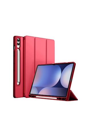 Samsung Galaxy Uyumlu Tab S10 Plus X820 12.4 İnç Kılıf Premium Silikon Kalem Bölmeli Smart Case Kapaklı Kılıf