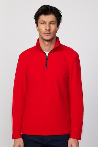 Tudors Erkek Dik Yaka Tüylenme Yapmayan Soğuk Geçirmez Standart Fit Rahat Kesim Kırmızı Polar Sweatshirt-30132-kırmızı Kırmızı