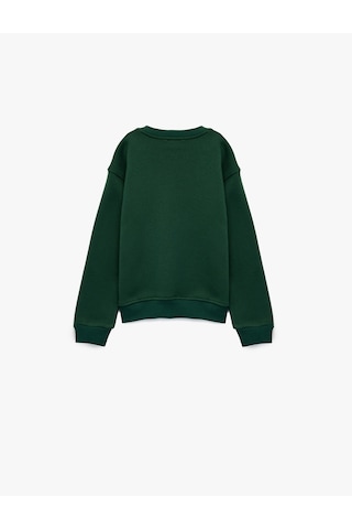 Koton Geyik Nakış Detaylı Uzun Kollu Bisiklet Yaka Şardonlu Sweatshirt Yeşil 6wkg10376ak