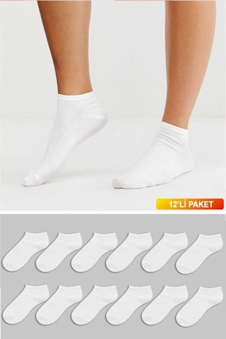 Nacar Store Erkek Pamuklu Premium Spor Çorap 12 Li Paket Beyaz