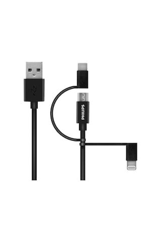 Philips Uyumlu DLC3106T MFI Lisanslı 3 In 1 Micro Usb-Lightning-Type-C Hızlı Şarj ve Data Kablosu 2 M Siyah