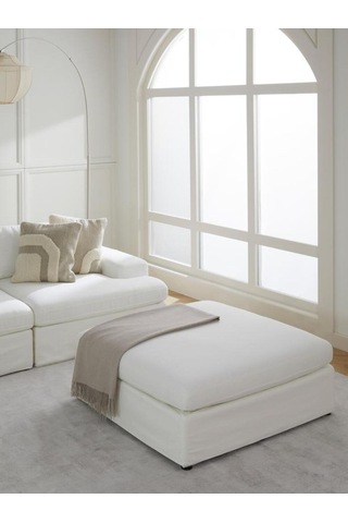 Mode Siesta Pro Kuş Tüyü Puf 01 Kırık Beyaz Keten Kumaş