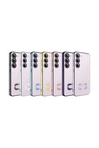 Samsung Galaxy Uyumlu S23 Plus Kılıf Kamera Korumalı Logolu Arkası Şeffaf Kenarları Renkli +hayalet Cam Set Gümüş