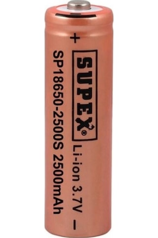Supex SP18650-2500S 2500 mAh 3.7 V 18650 Başlı Li-Ion Şarj Edilebilir Pil