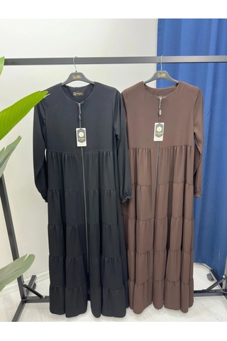 Mevlana Kesim Kat Katlı Ferace Medine İpeği Siyah