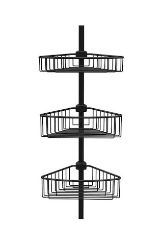 Primanova Yay Baskılı Kurulumu Kolay Üç Gözlü Alüminyum Yaylı Banyo Köşe Rafı Siyah-m-n29-06-3 Siyah