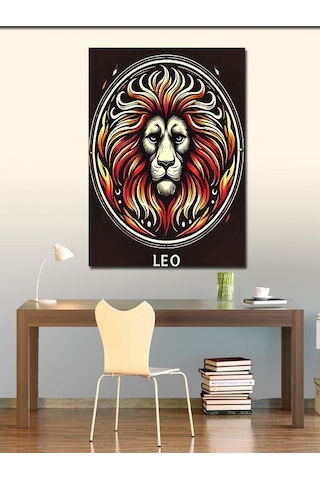 Kanvas Tablo Aslan Ve "leo" Burcu Simgesi 50cmx70cm