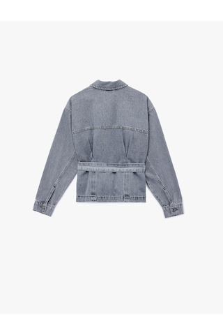 Koton Pamuklu Cep Detaylı Uzun Kollu Klasik Yaka Kemerli Denim Ceket Gri 6wal50019md Gri