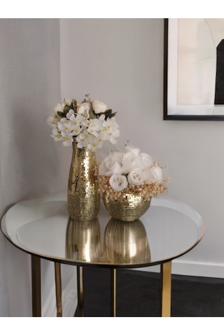 Işıltı Home Desıgn Aynalı Cam Vazo Açık Gold 2 Li Set