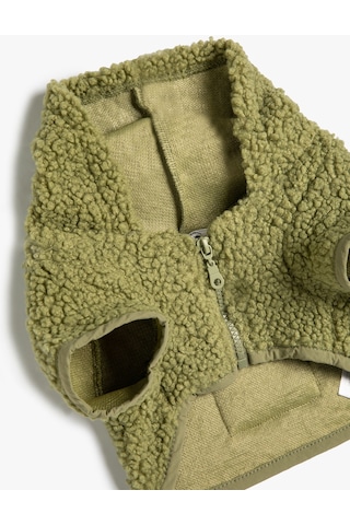 Koton Peluş Köpek Sweatshirt Fermuarlı Kapşonlu Haki 4wal10779ık Haki