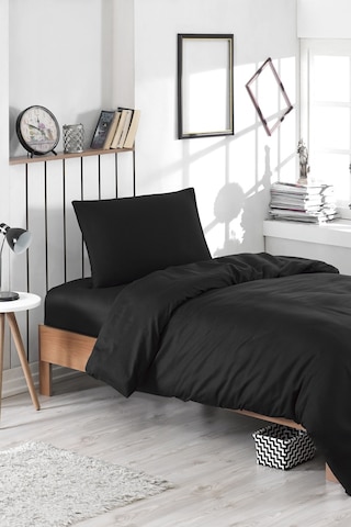 Eponj Home Lastikli Çarşaflı Nevresim Takımı Tek Kişilik Basic Siyah