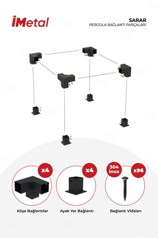 İmetal Sarar Tek Bölümlü Hazır Ahşap Pergola Bağlantı Seti 85 x 85 MM