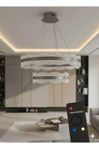 Bohem Aydınlatma Modern Dağ Modeli 40x60 3 Renk Led Kumandalı Salon Avizesi Beyaz Sarı Günışığı Krom