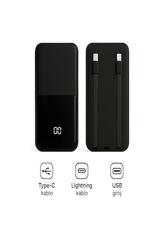 Çelikwork PE-95 PD 22.5 W 10000 Mah LCD Type-C Lightning Hızlı Şarj Powerbank