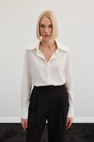 Sateen Aksesuarlı Klasik Gömlek - Ekru-136483 Ekru