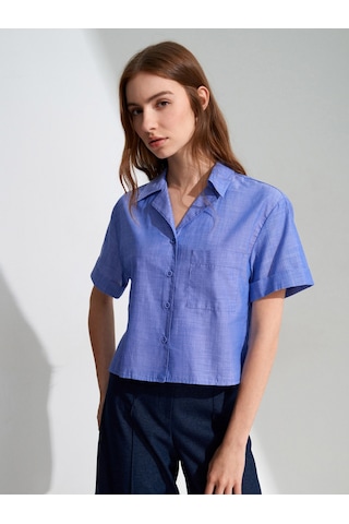 DİLVİN 50547 %100 Pamuk Crop Gömlek-indigo İndigo