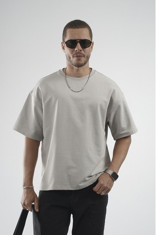 King Brich Oversize Kalıp Basic %100 Pamuklu Erkek Tişört Gri