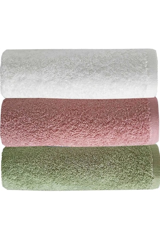 3 Lü Düz Renk El Yüz Havlu Seti %100 Pamuklu 50x90 Cm Yeşil Gül Beyaz Çok Renkli