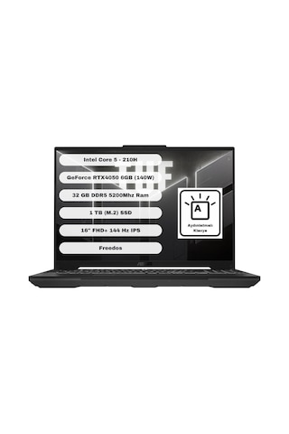 Asus TUF Gaming GTi321 FX607VU-RL017 Core 5 210H 32 GB 1 TB SSD RTX4050 16" Free Dos Dizüstü Bilgisayar
